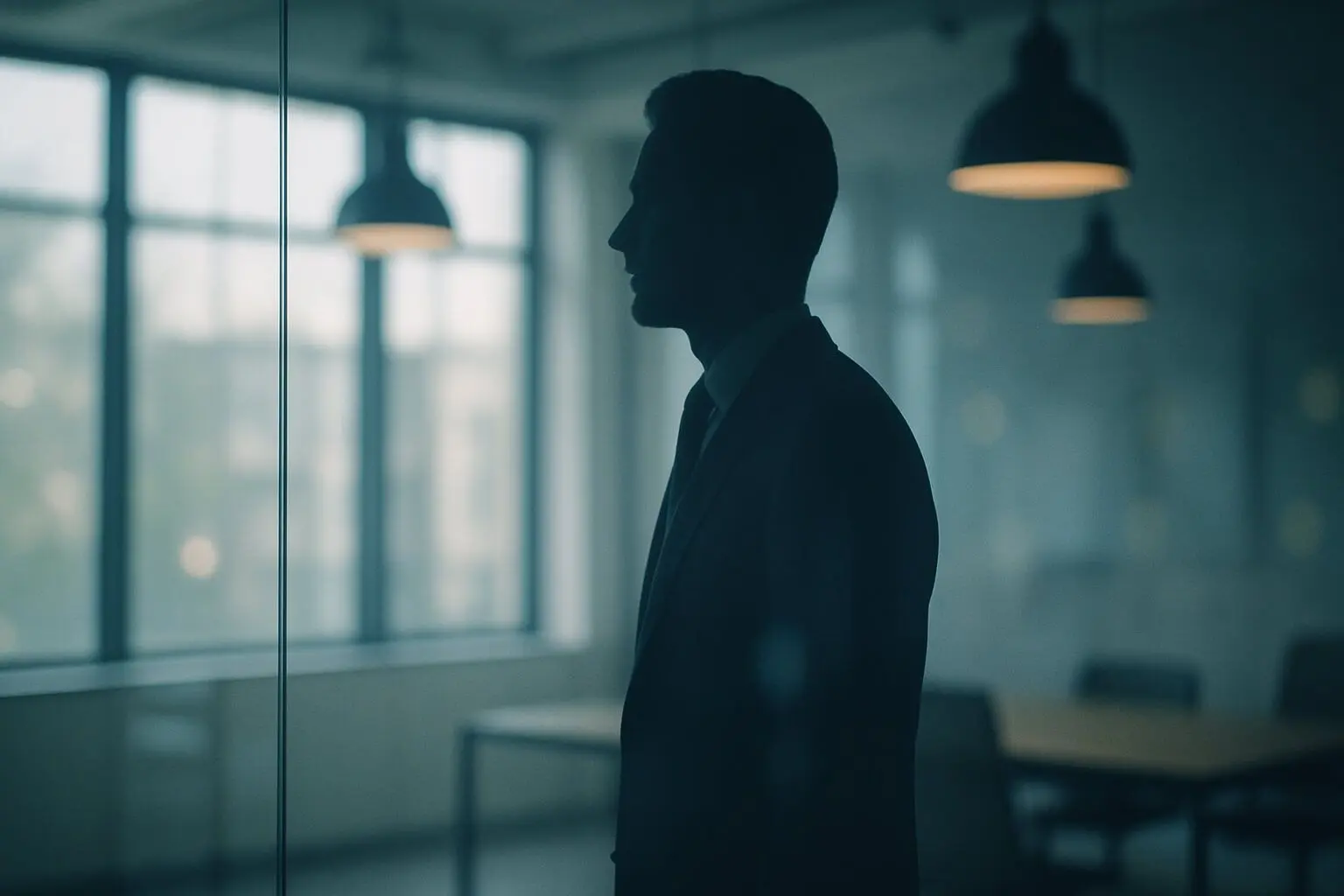 mężczyzna w pustym biurze